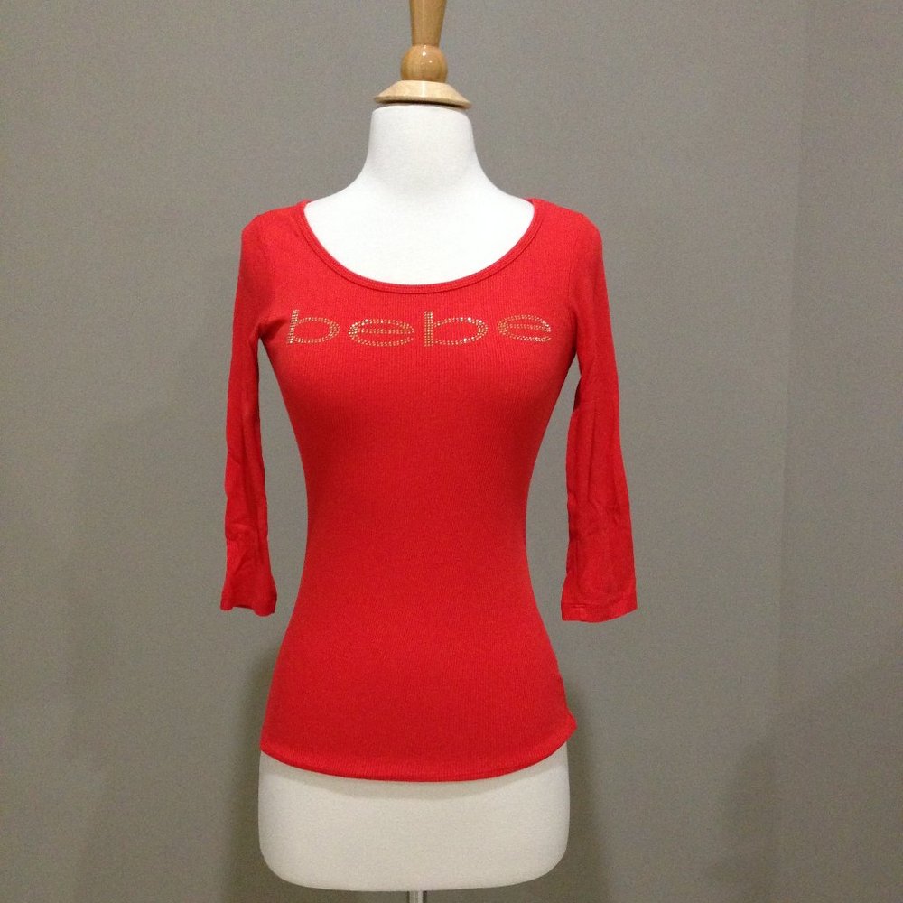Bebe stretch fitted top with gold embellished logo